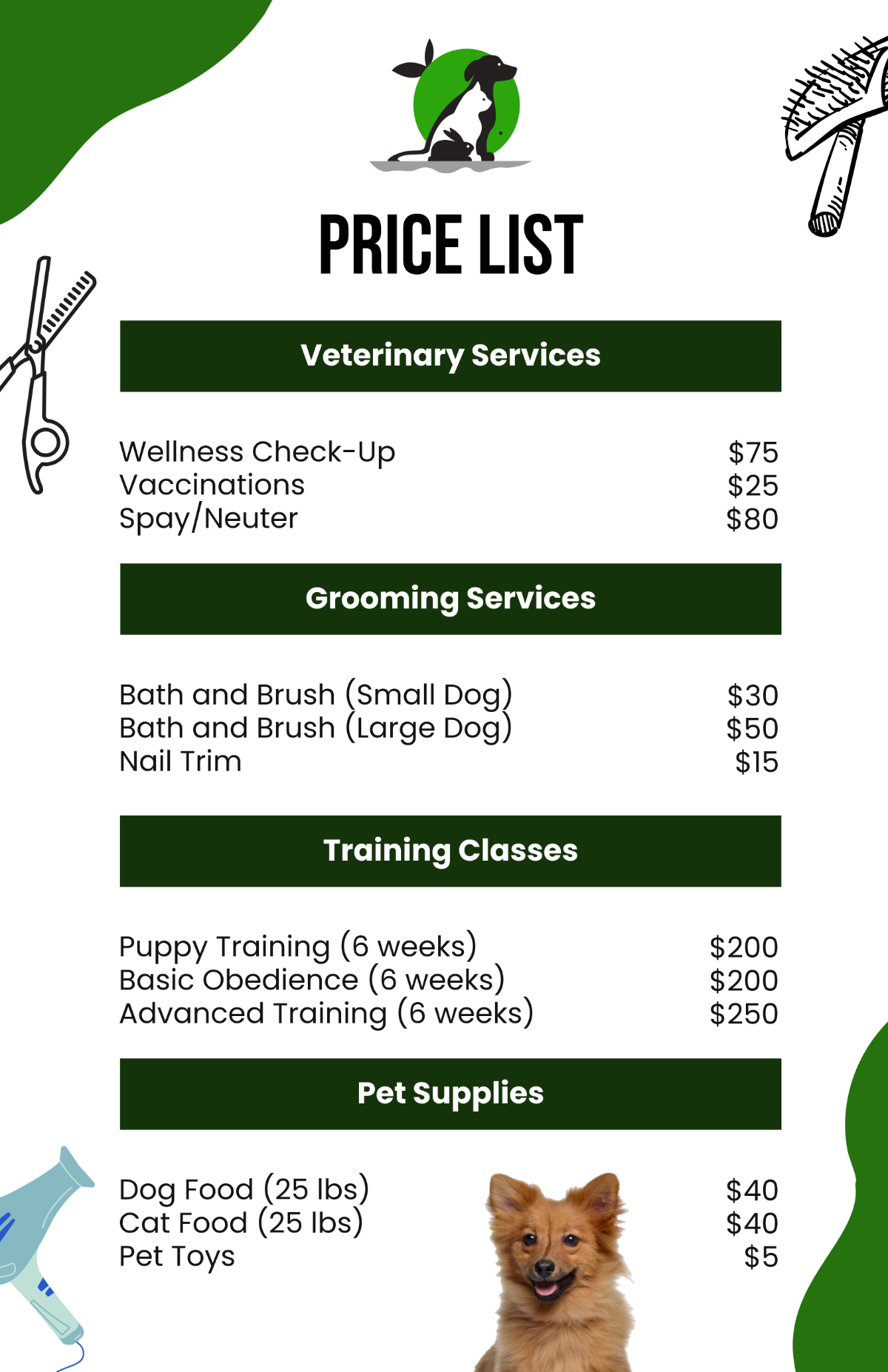 Animal Care Price List Poster Template - Download | Template.net