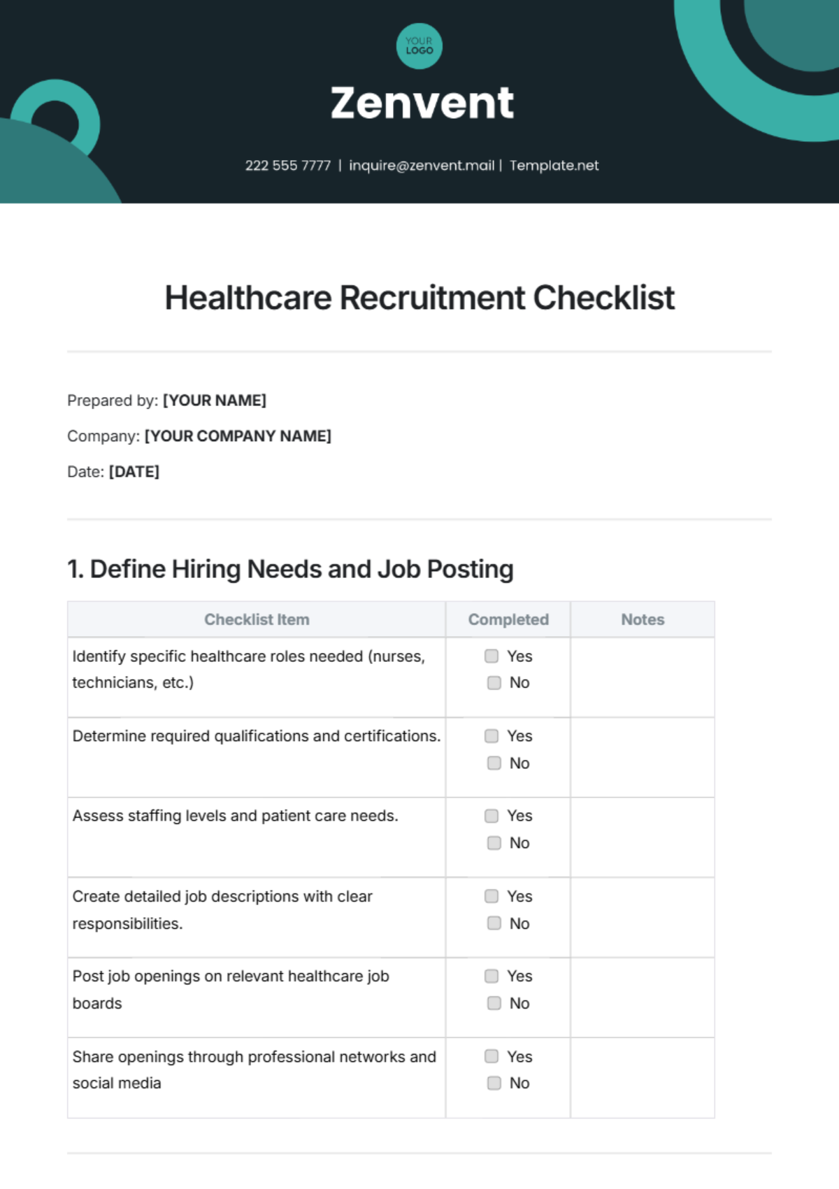 Healthcare Recruitment Checklist Template - Edit Online & Download