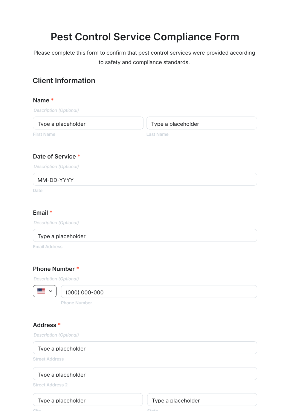 Pest Control Service Compliance Form Template