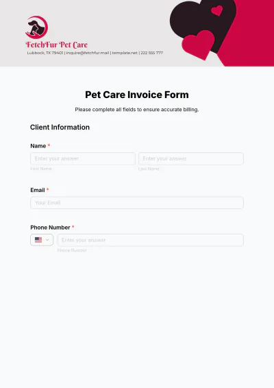 Free Pet Care Invoice Form Template to Edit Online