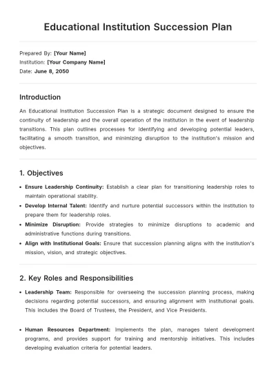 Free Educational Institution Succession Plan Template to Edit Online