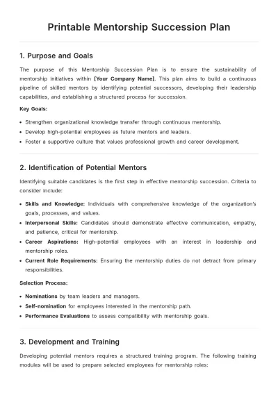 Free Printable Mentorship Succession Plan Template to Edit Online