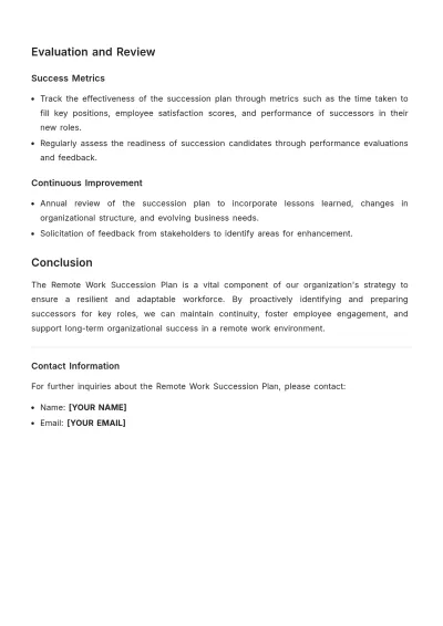 Free Remote Work Succession Plan Template to Edit Online
