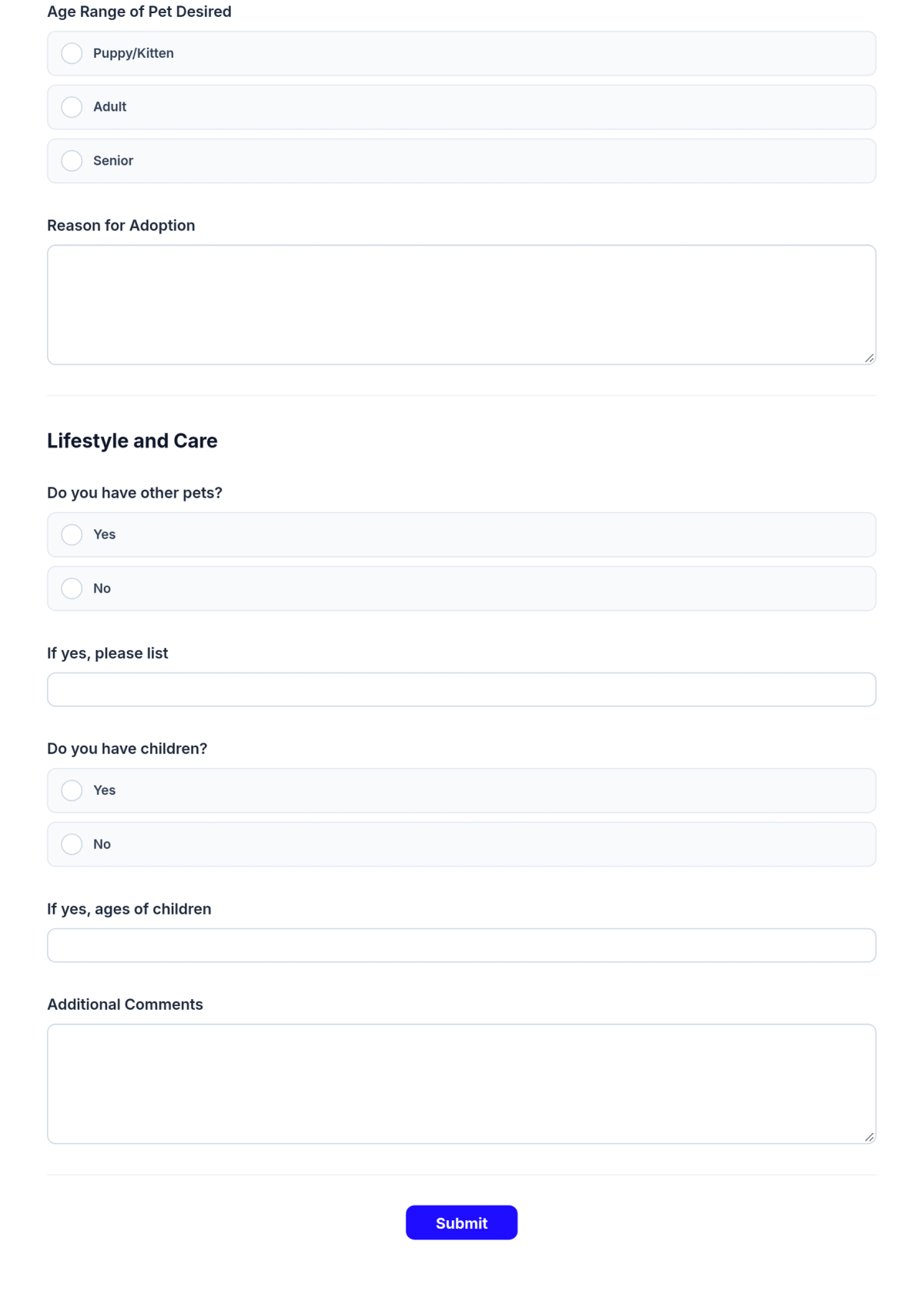 Free Pet Care Adoption Form Template & AI Pet Care Adoption Form Maker
