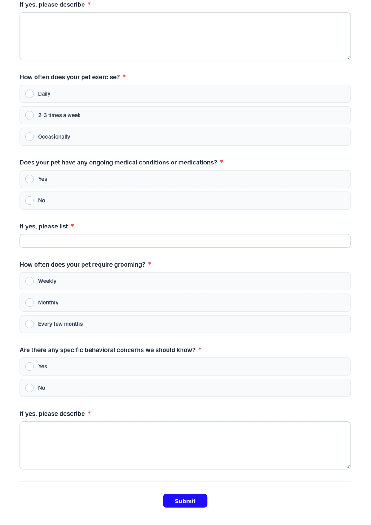 Free Pet Care Assessment Form Template & AI Maker