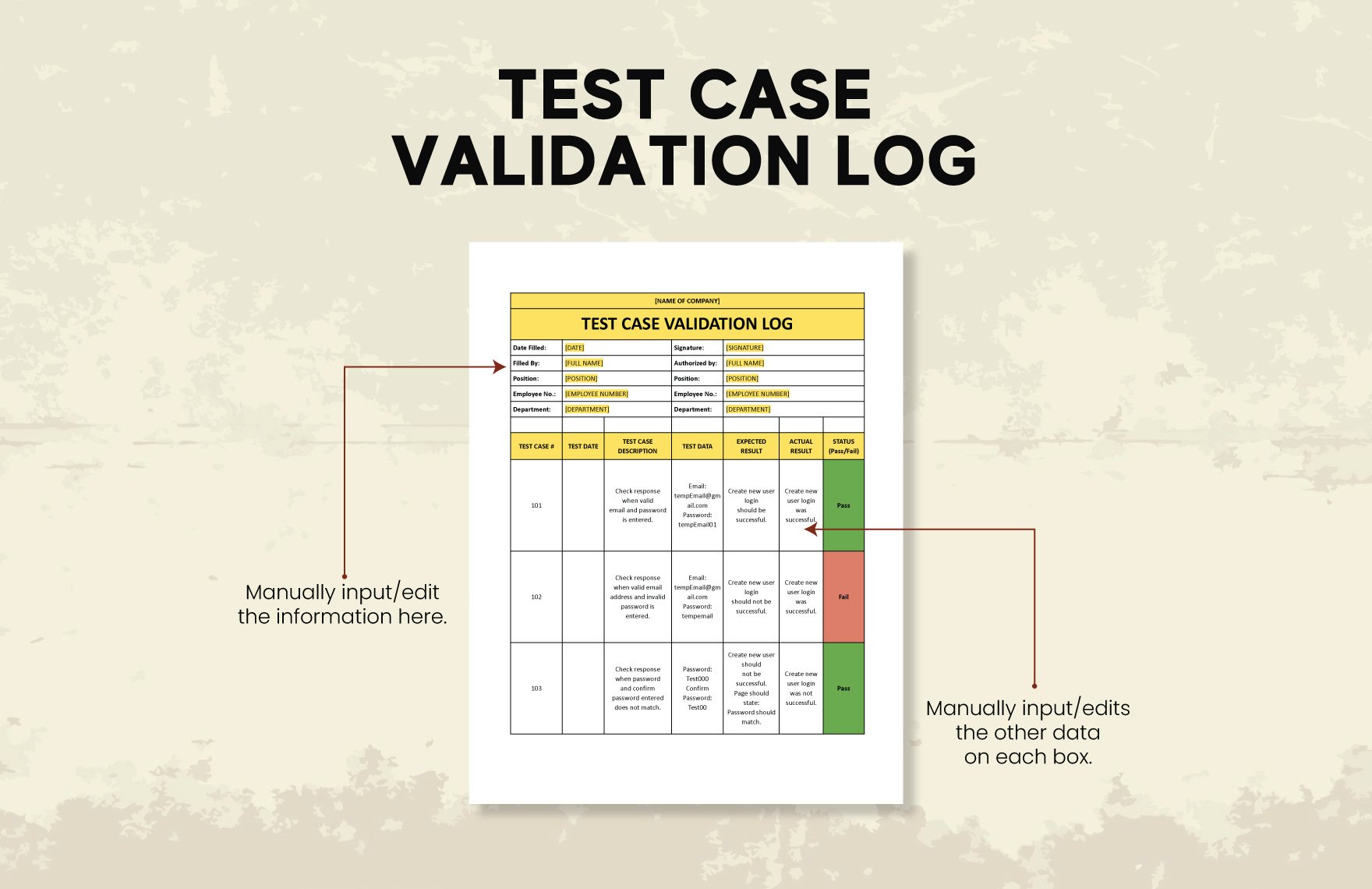 Test Case Validation Log Template