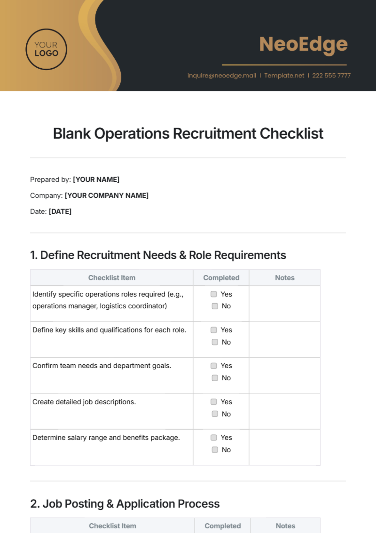 Blank Operations Recruitment Checklist Template - Edit Online & Download