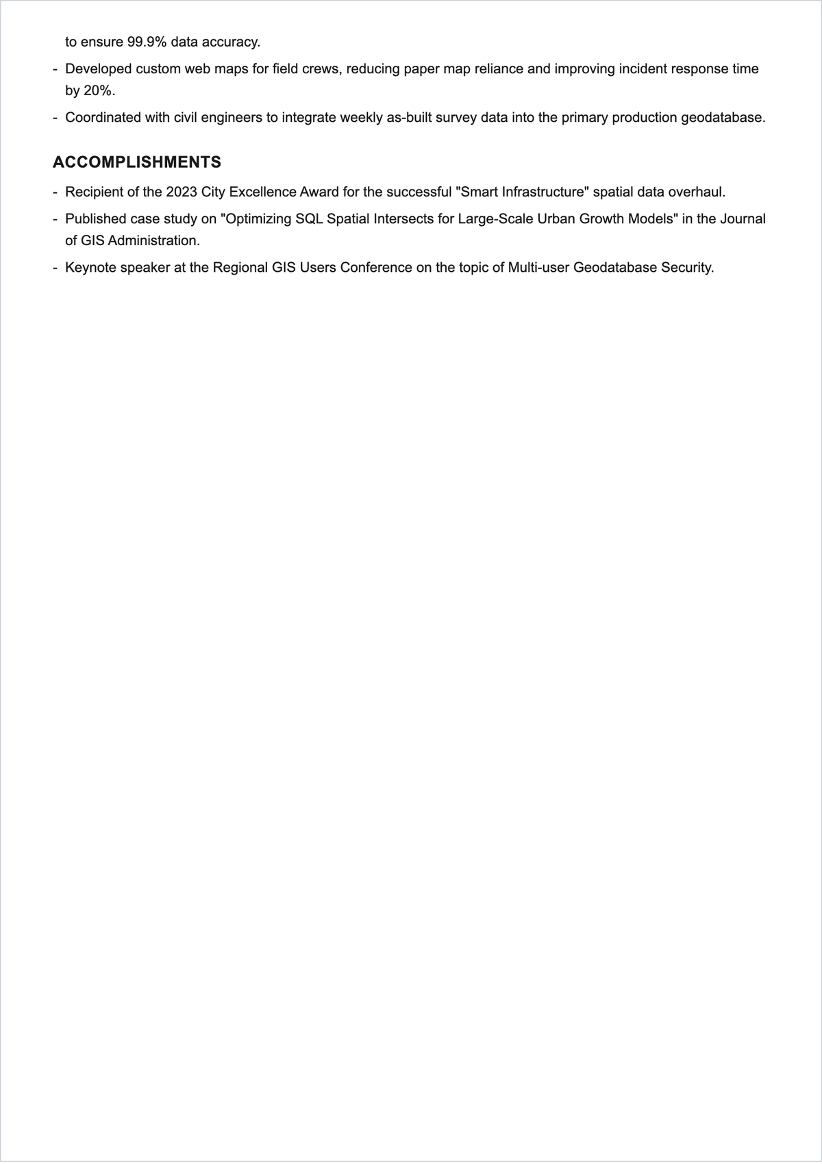 Free GIS Database Administrator ATS Resume Template, AI Resume Builder