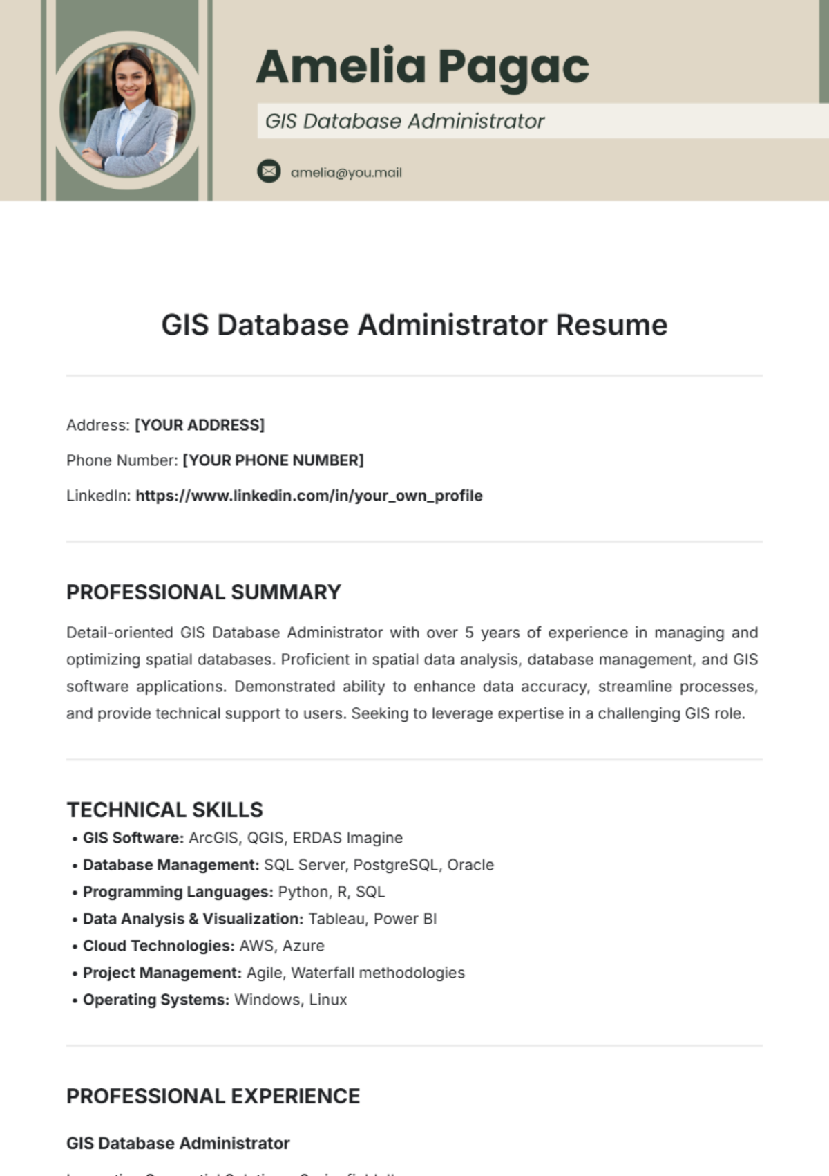 GIS Database Administrator Resume Template - Edit Online & Download