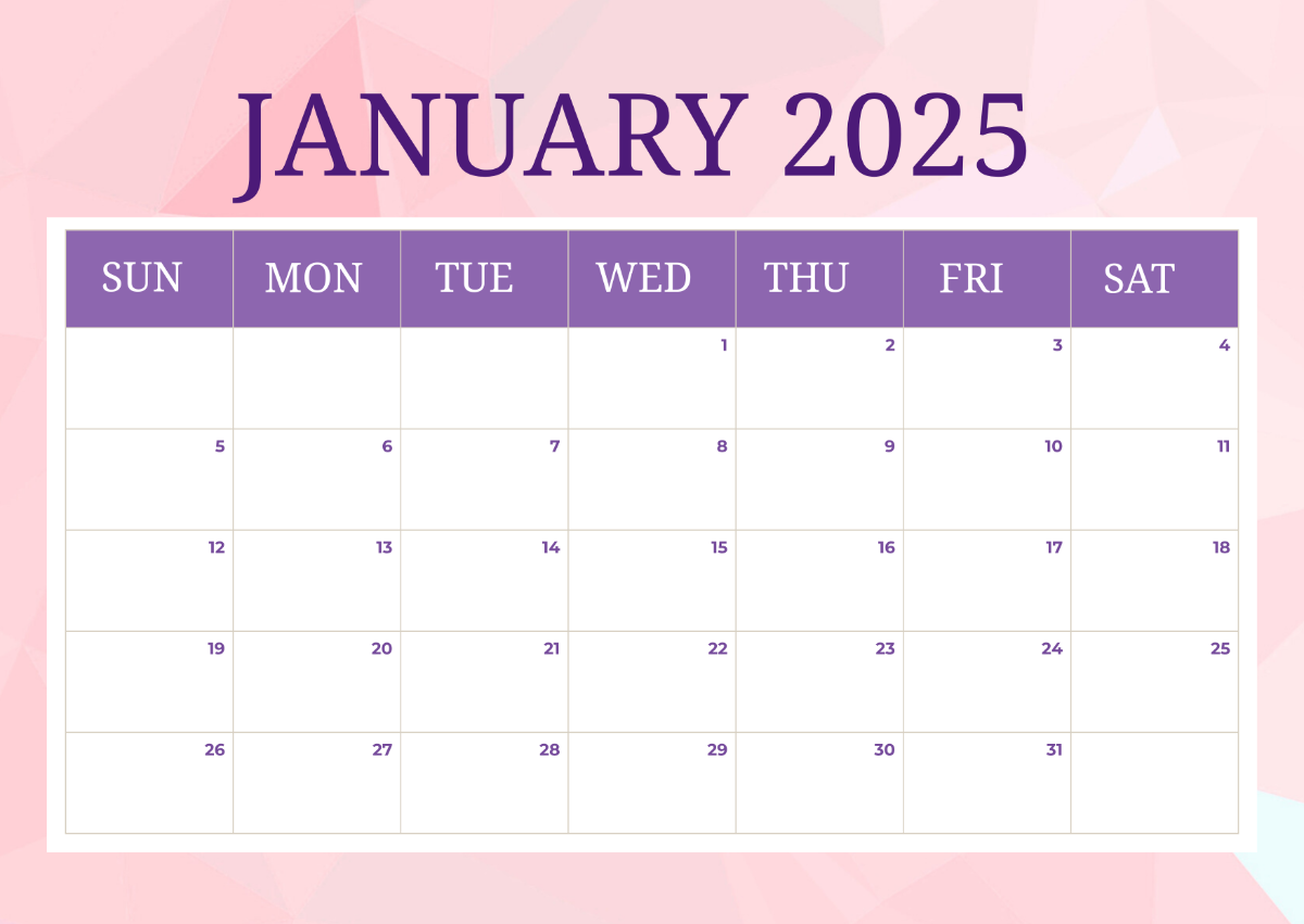 Printable A4 January 2025 Calendar