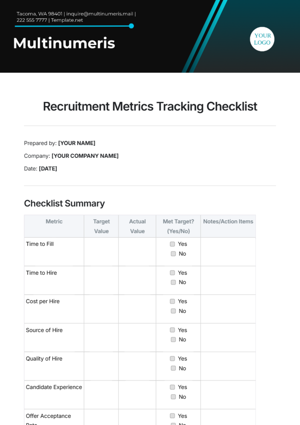 Recruitment Metrics Tracking Checklist Template