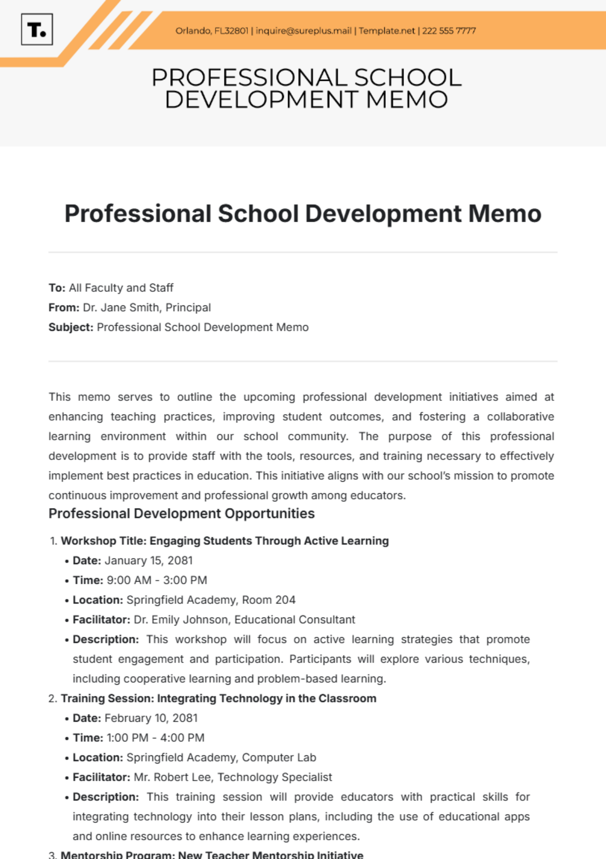 Professional School Development Memo Template - Edit Online & Download