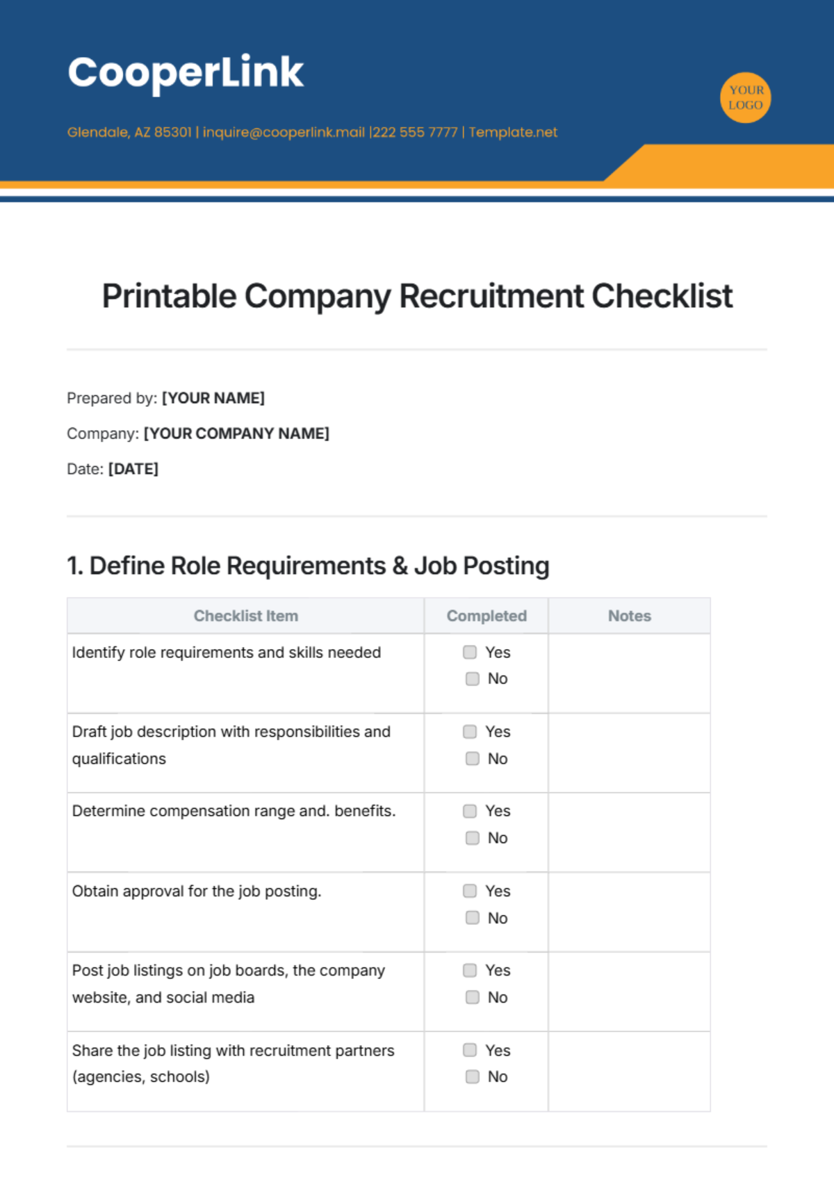 Printable Company Recruitment Checklist Template - Edit Online & Download