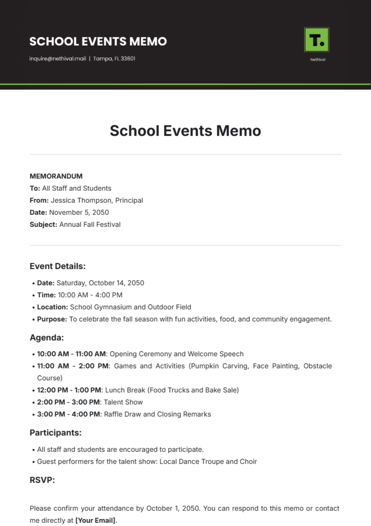 School Events Memo Template