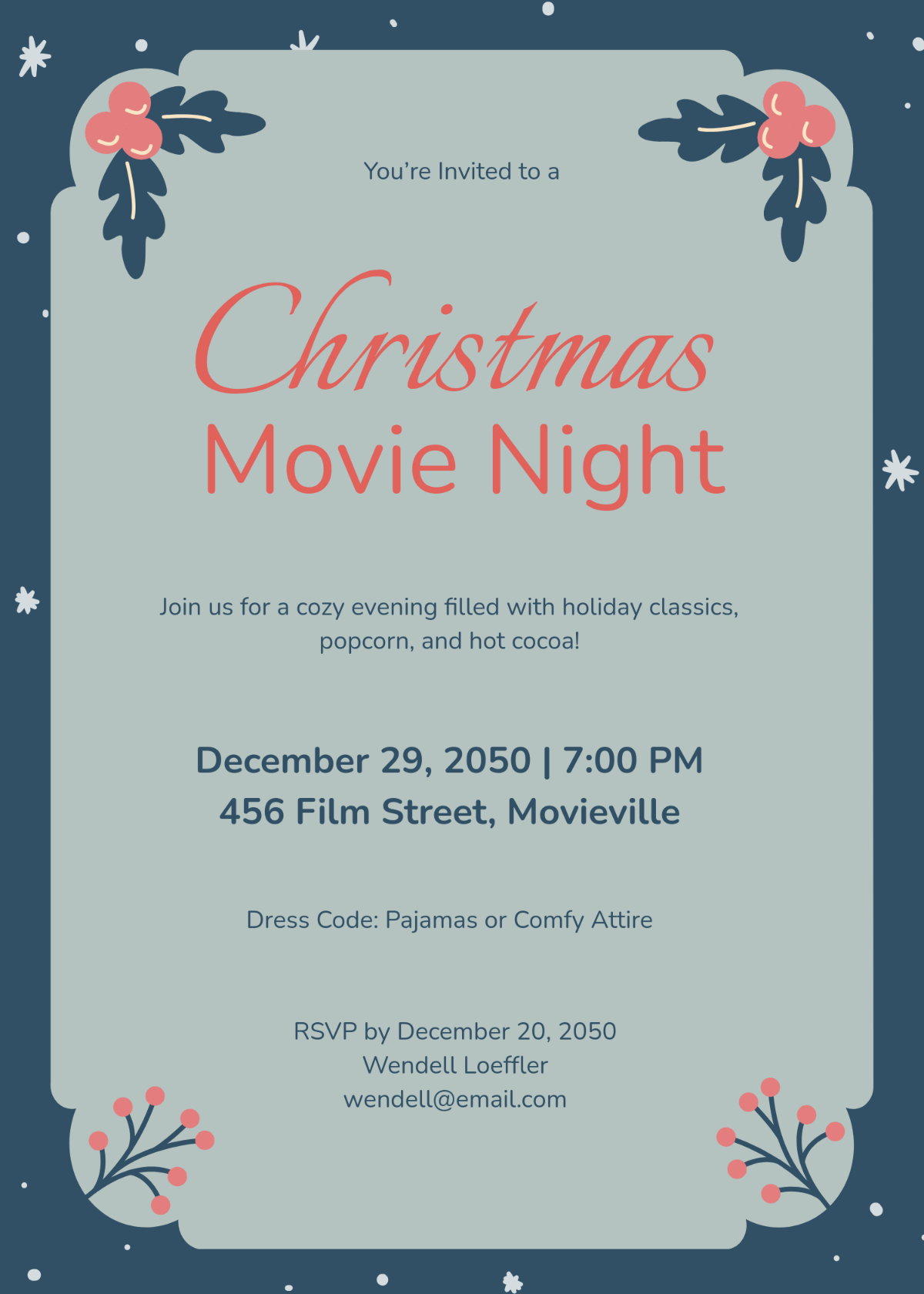 Free Christmas Movie Night Invitation Template