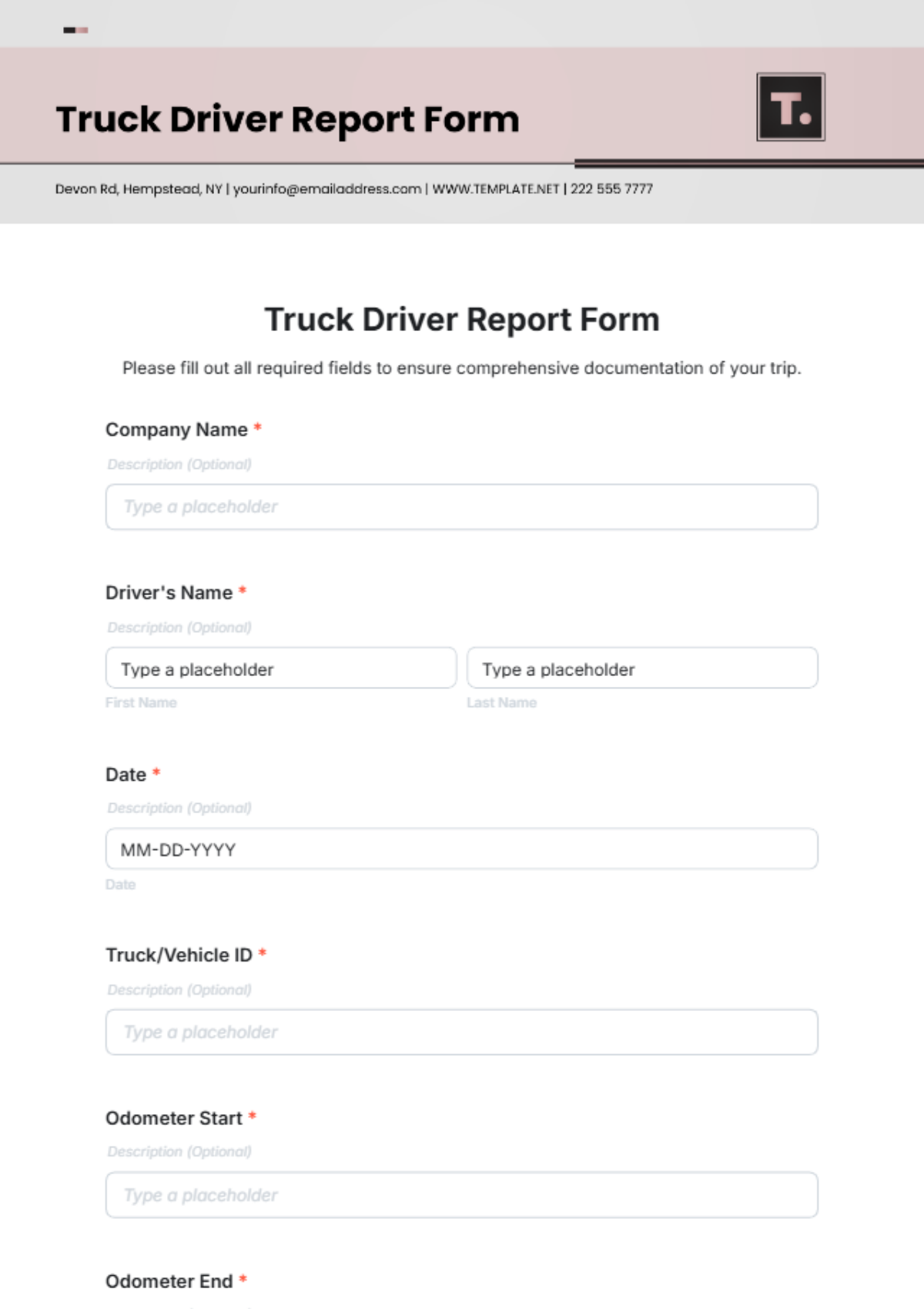 Truck Driver Report Form Template - Edit Online & Download