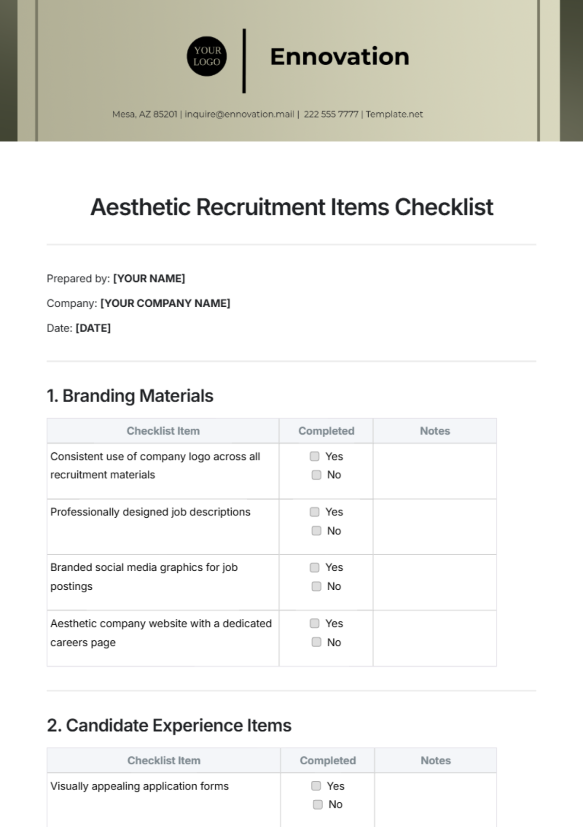 Aesthetic Recruitment Items Checklist Template - Edit Online & Download