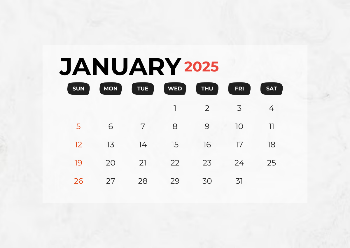 White January 2025 Calendar