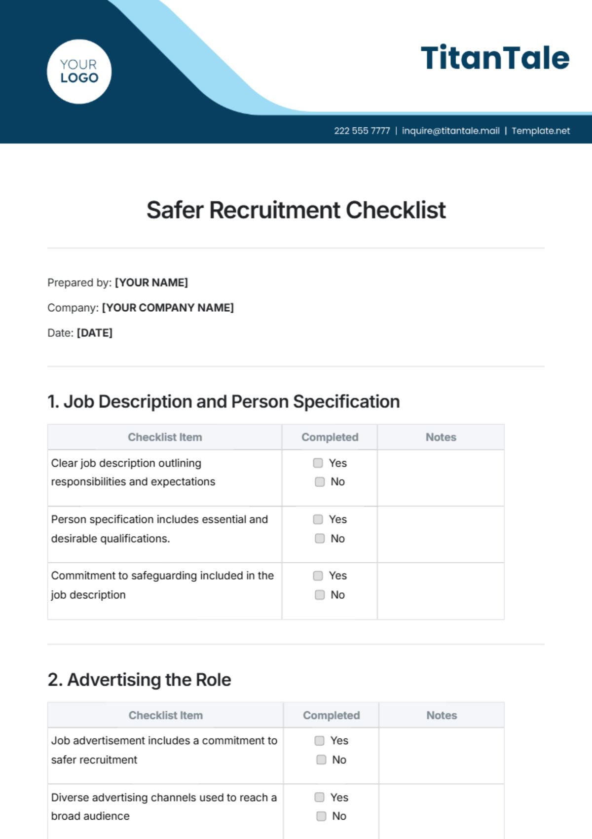 Safer Recruitment Checklist Template