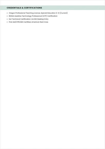 Free Blank Special Teacher GIS ATS Resume Template, AI Resume Builder