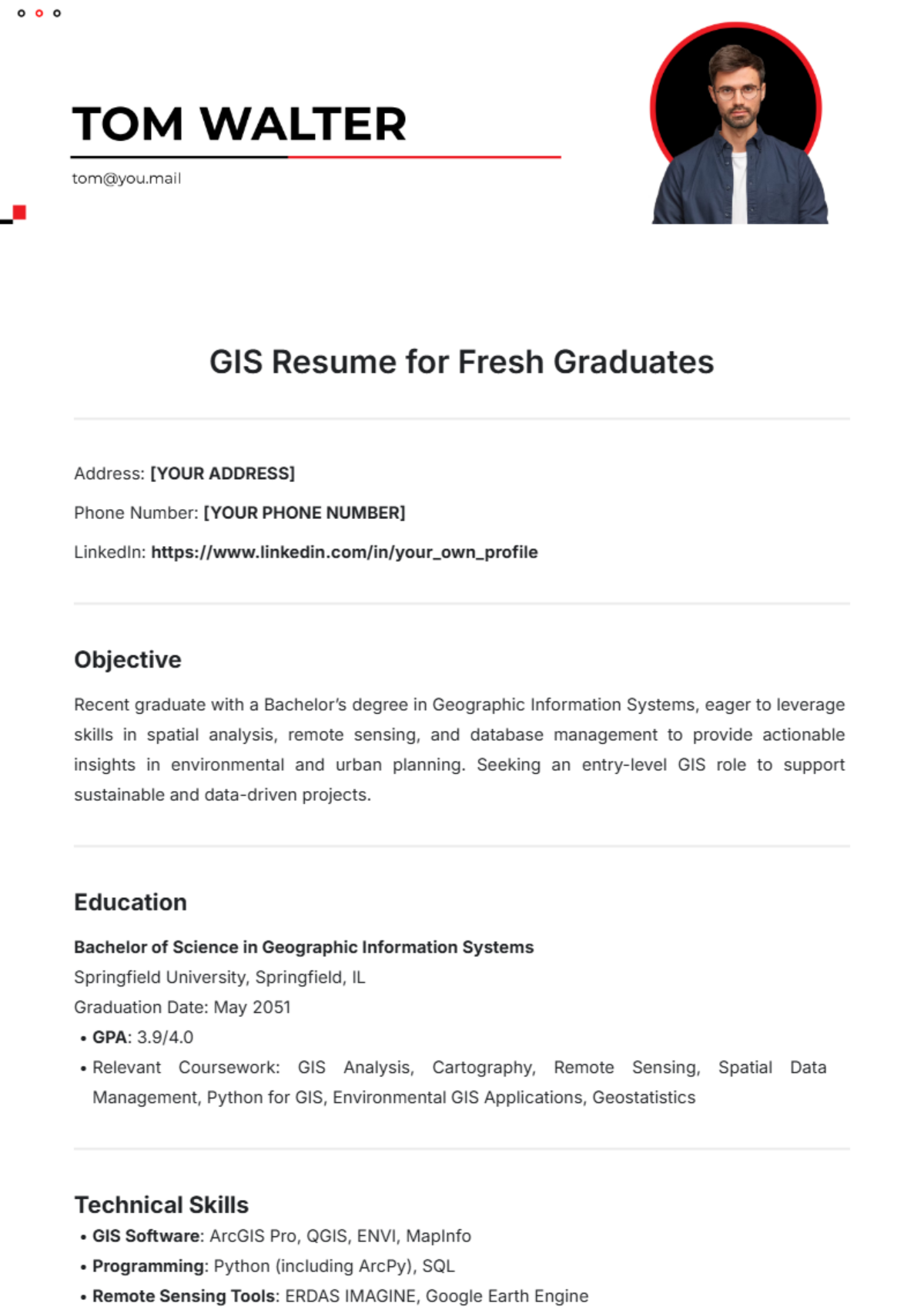 GIS Resume for Fresh Graduates Template - Edit Online & Download