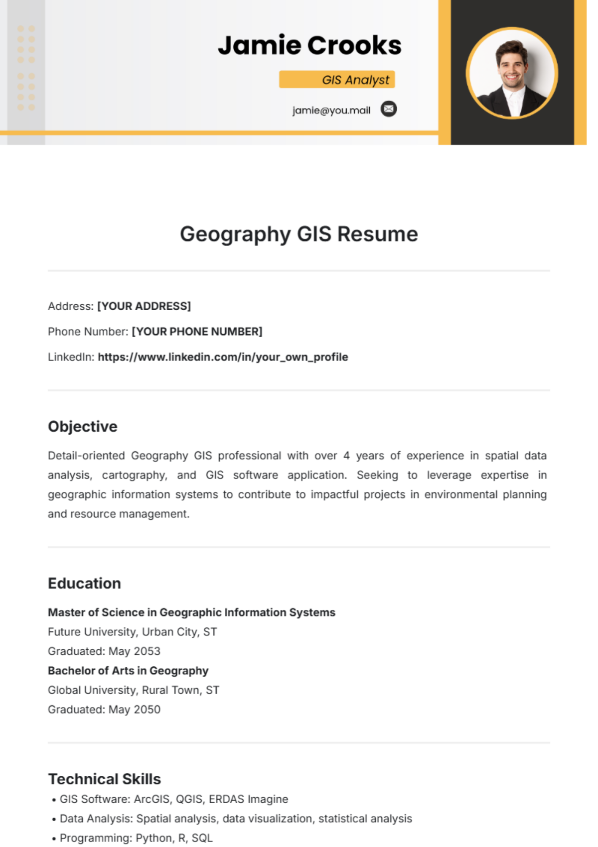 Geography GIS Resume Template - Edit Online & Download