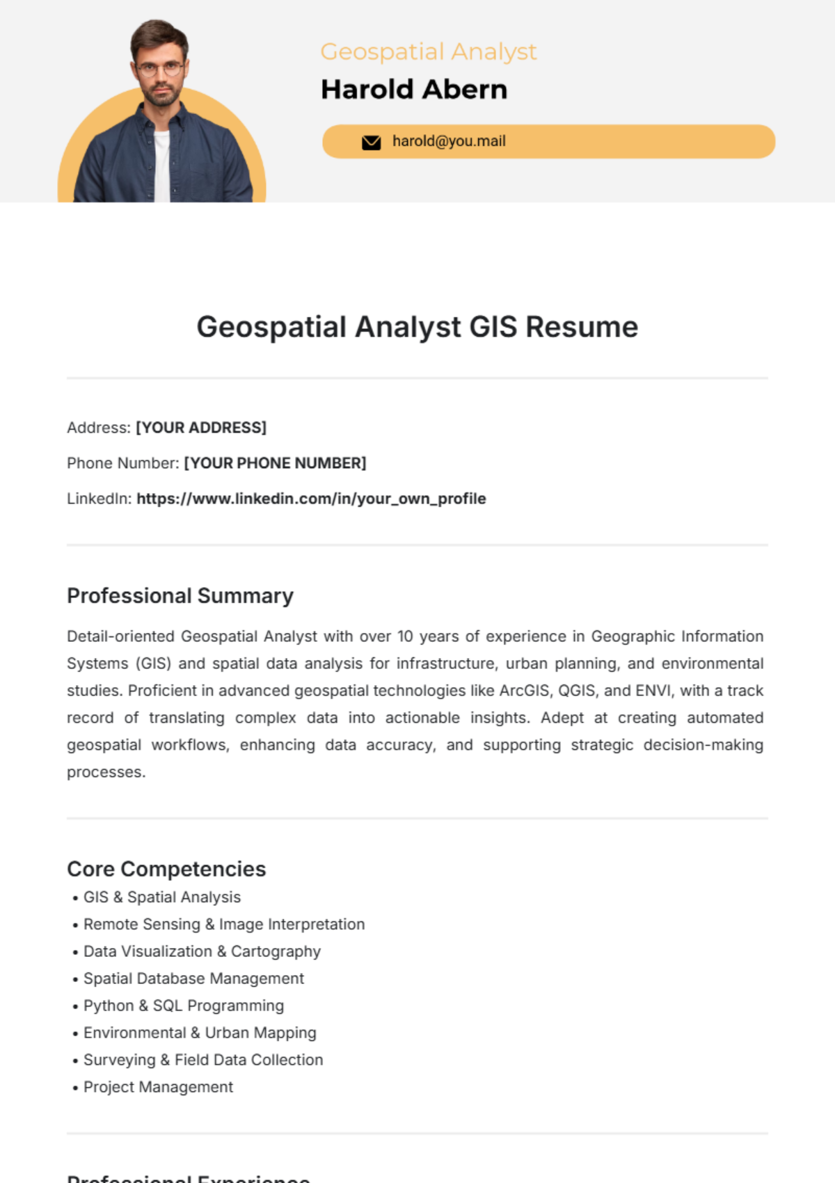 Geospatial Analyst GIS Resume Template - Edit Online & Download