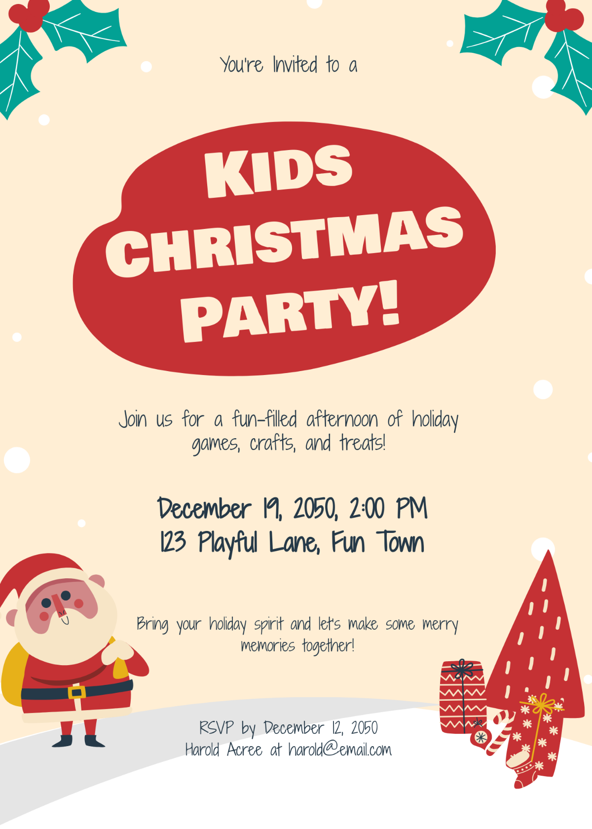 Free Kids Christmas Party Invitation Template