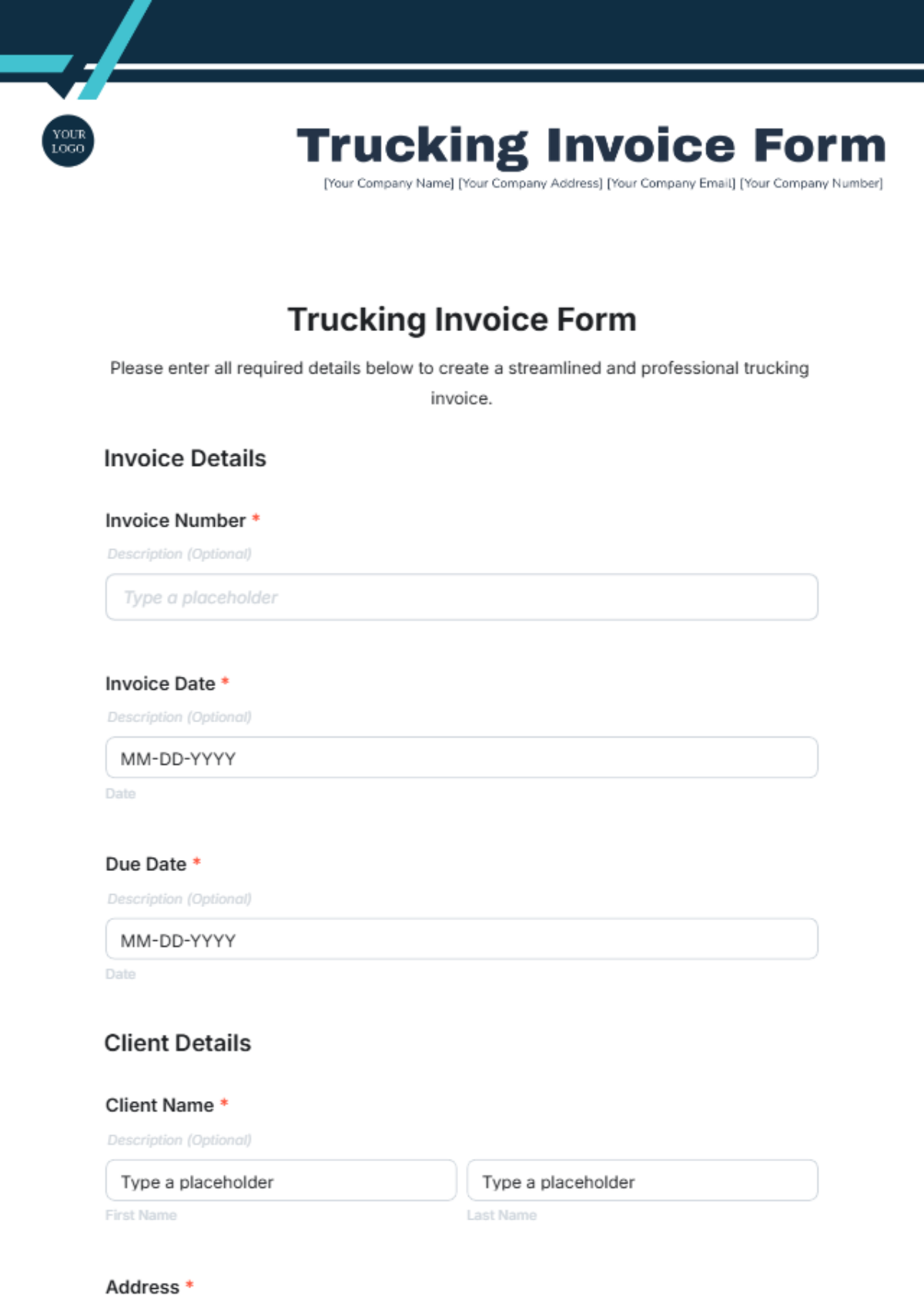 Trucking Invoice Form Template - Edit Online & Download