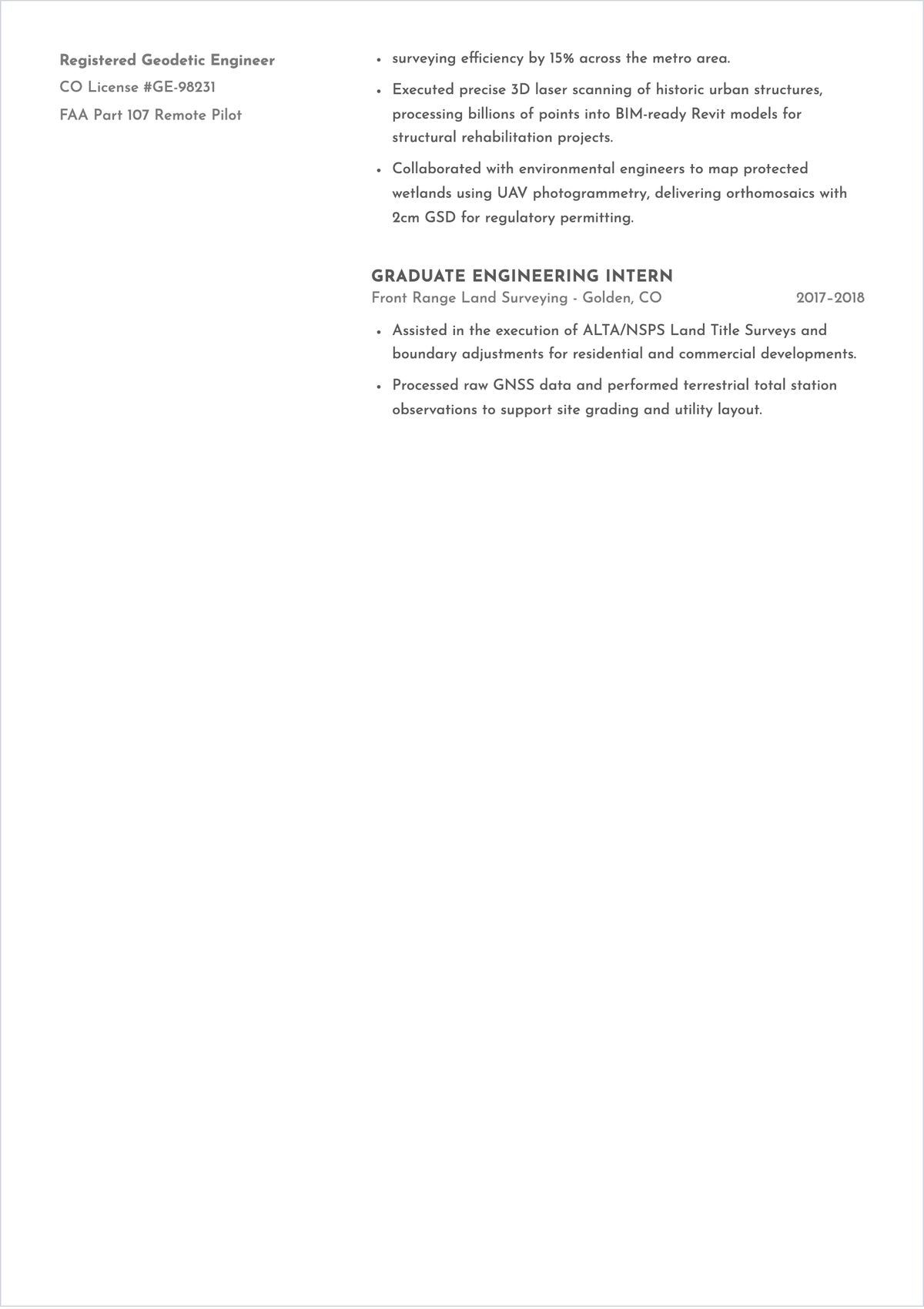 Free Geodetic Engineer GIS ATS Resume Template, AI Resume Builder