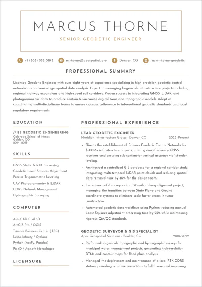 Free Geodetic Engineer GIS ATS Resume Template, AI Resume Builder