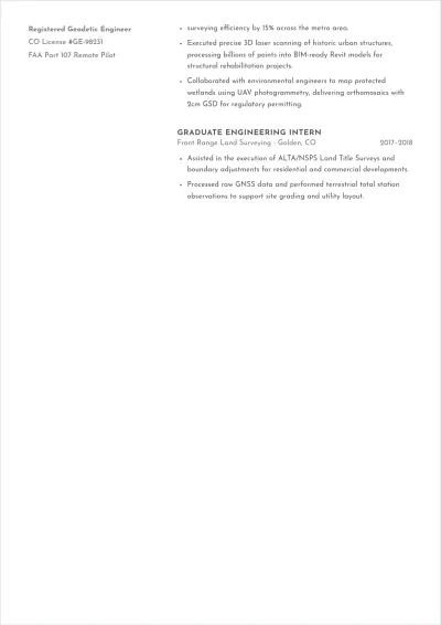 Free Geodetic Engineer GIS ATS Resume Template, AI Resume Builder