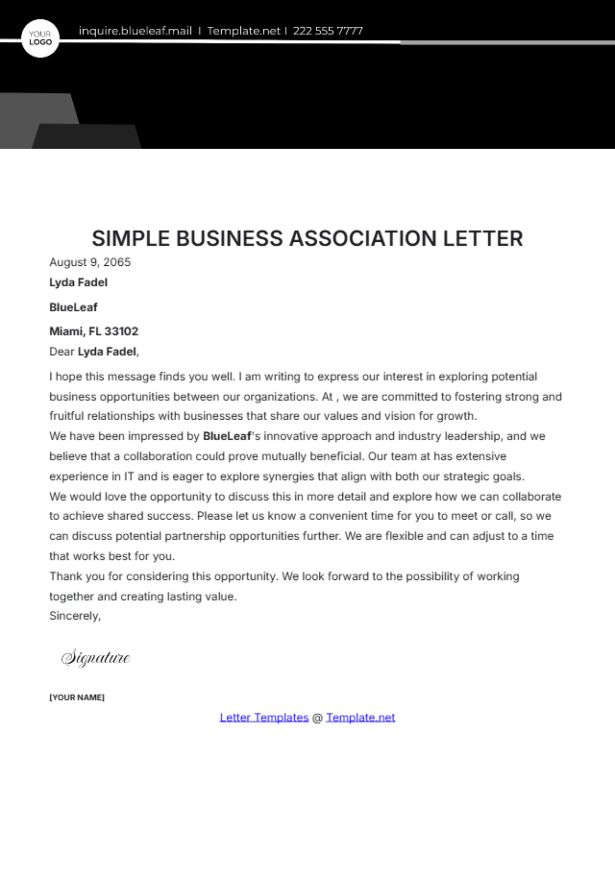 Simple Business Association Letter Template - Edit Online & Download