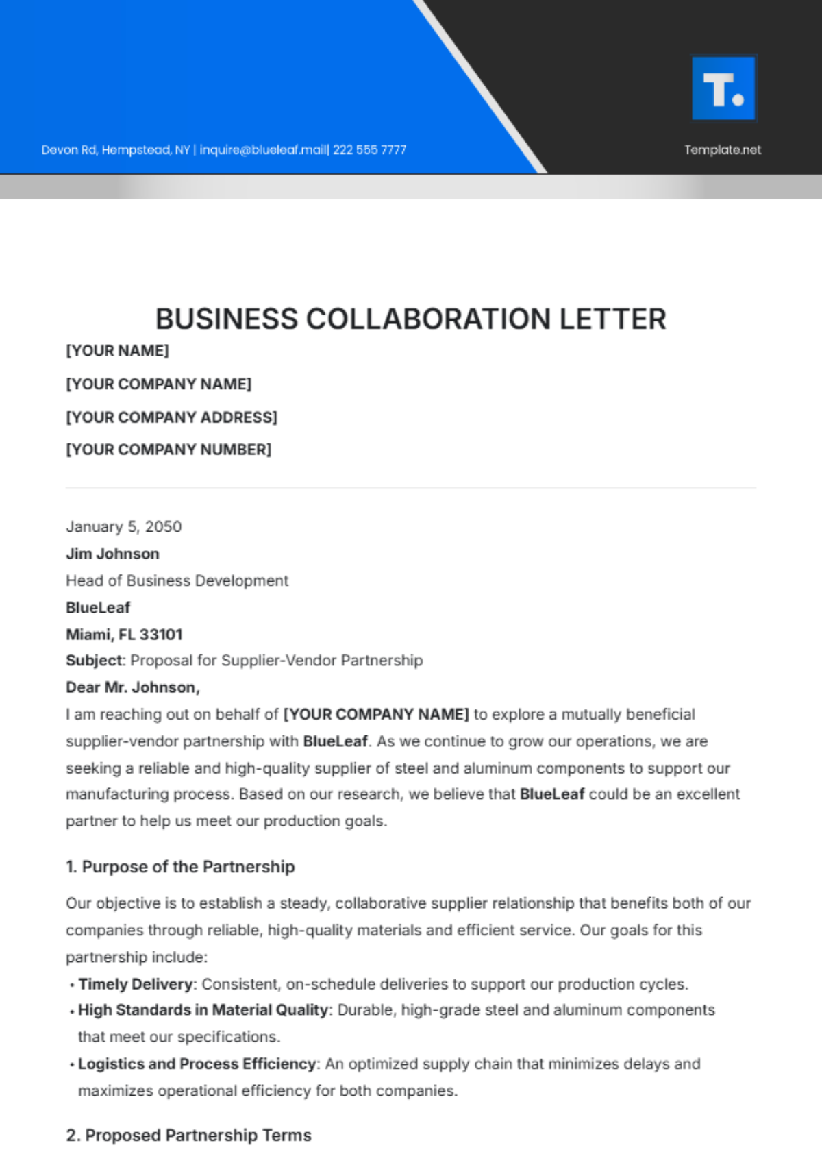 Business Collaboration Letter Template - Edit Online & Download