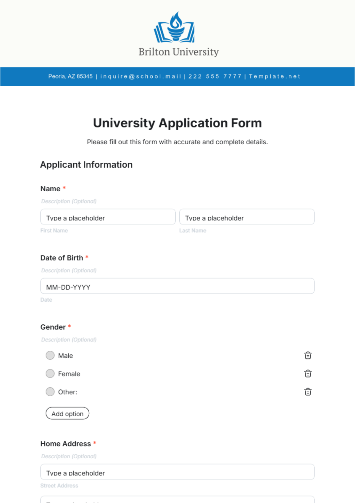 University Application Form Template - Edit Online & Download