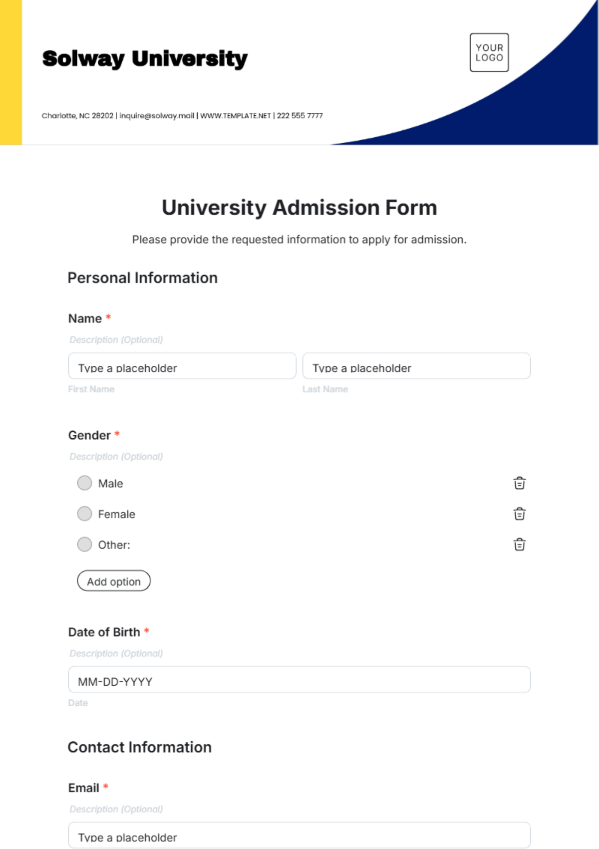 University Admission Form Template - Edit Online & Download