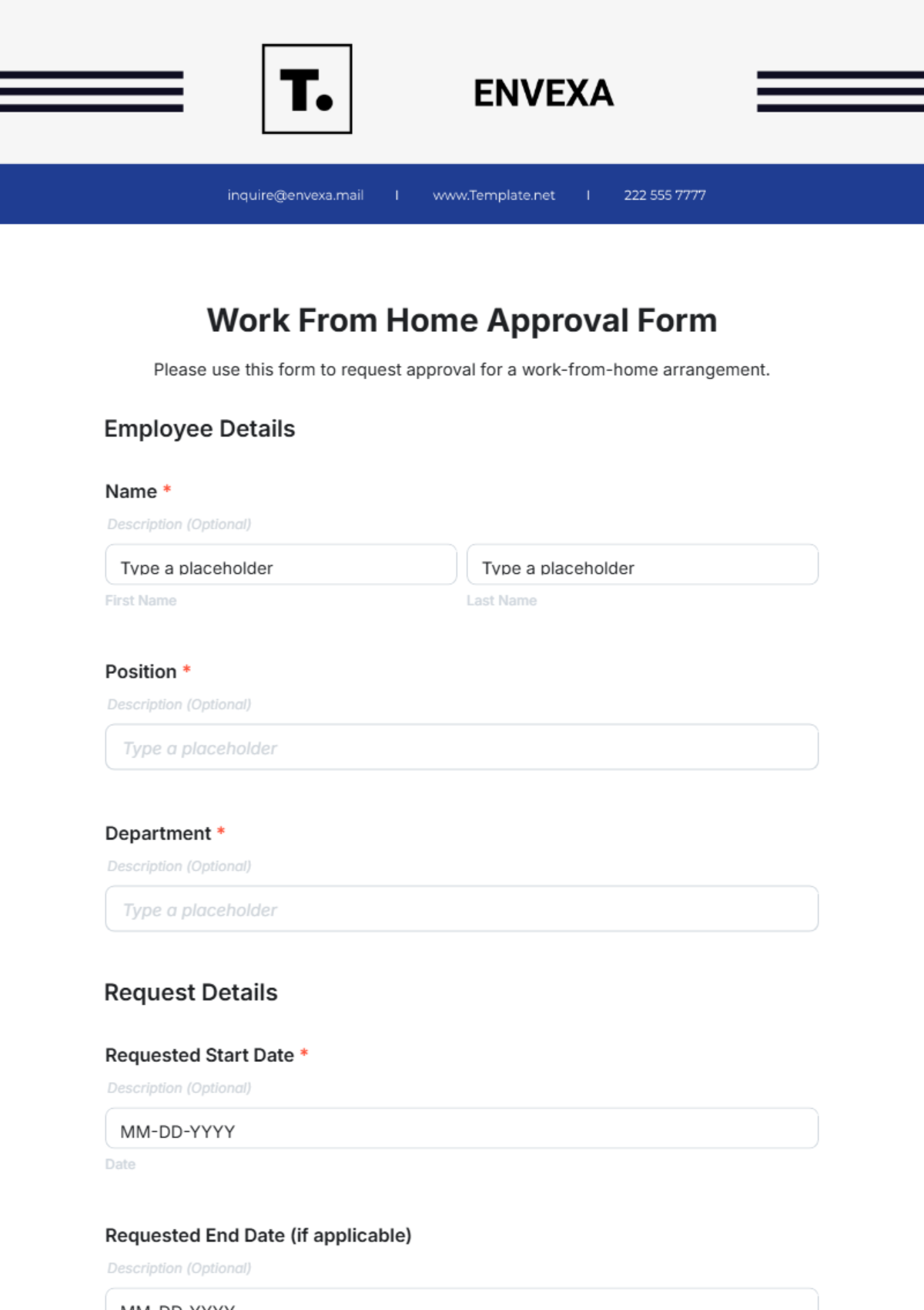 Work From Home Approval Form Template - Edit Online & Download