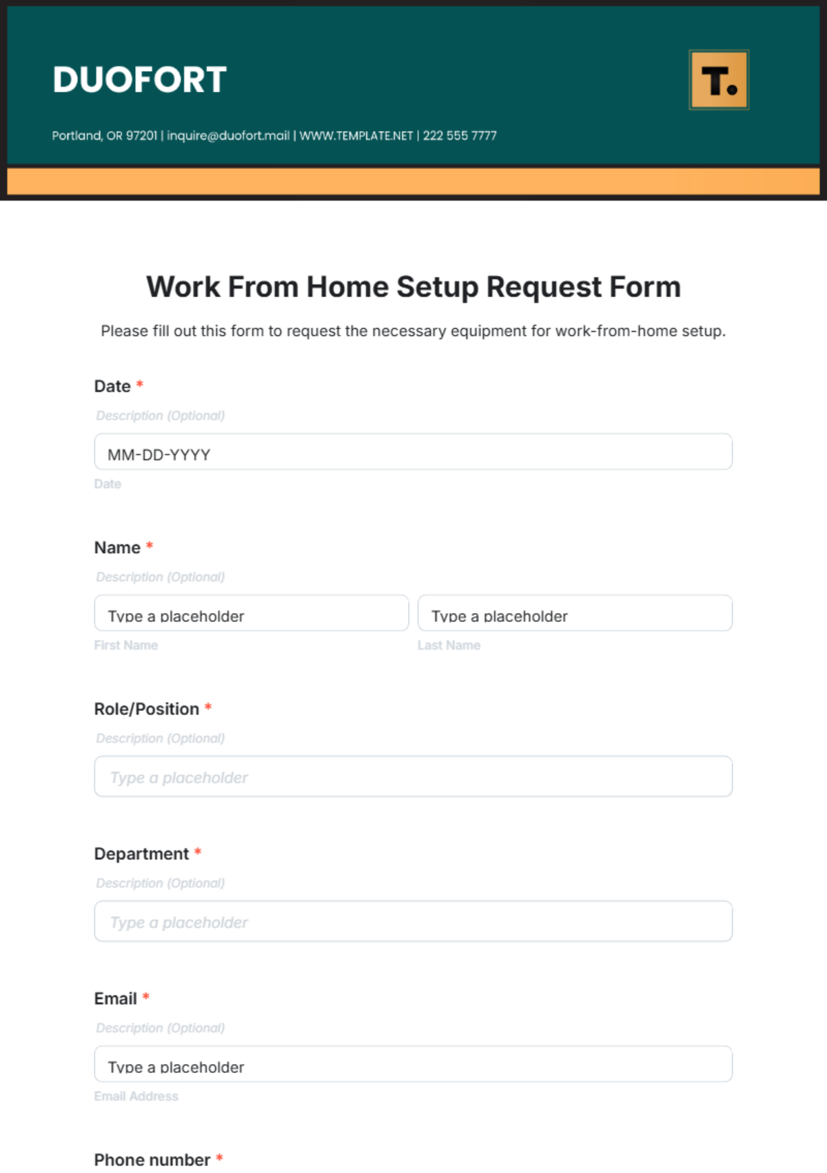 Work From Home Setup Request Form Template - Edit Online & Download