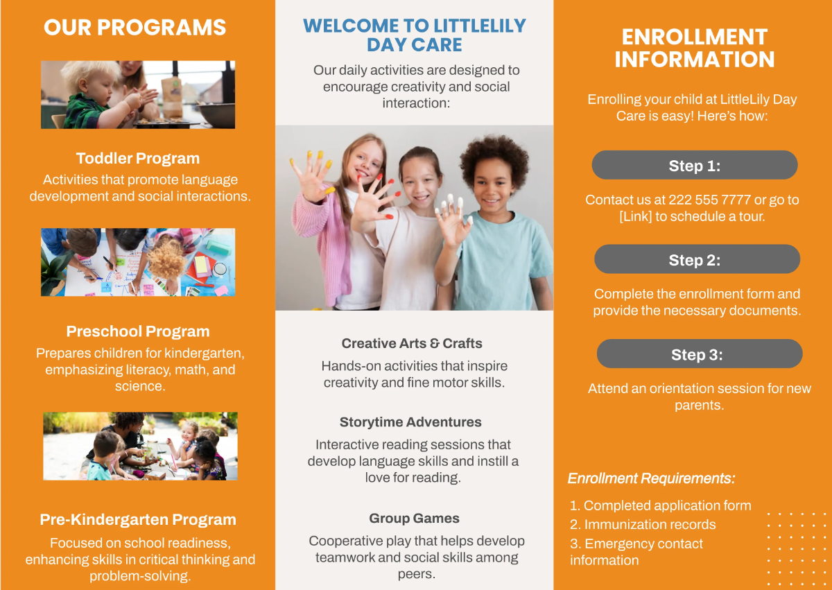 Free Day Care Pamphlet Template to Edit Online