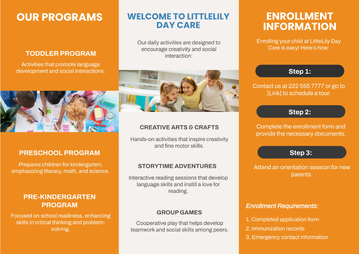 Free Day Care Pamphlet Template to Edit Online