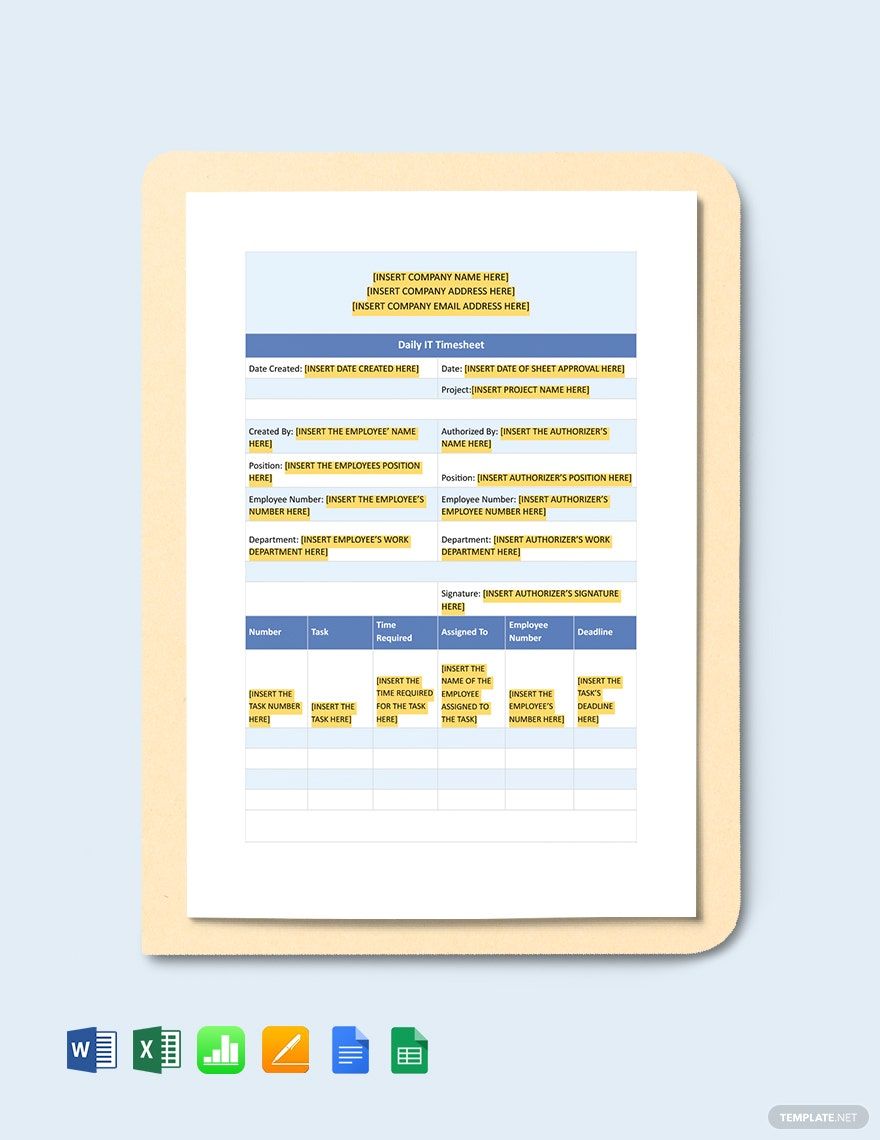 Daily IT Time Sheet Template