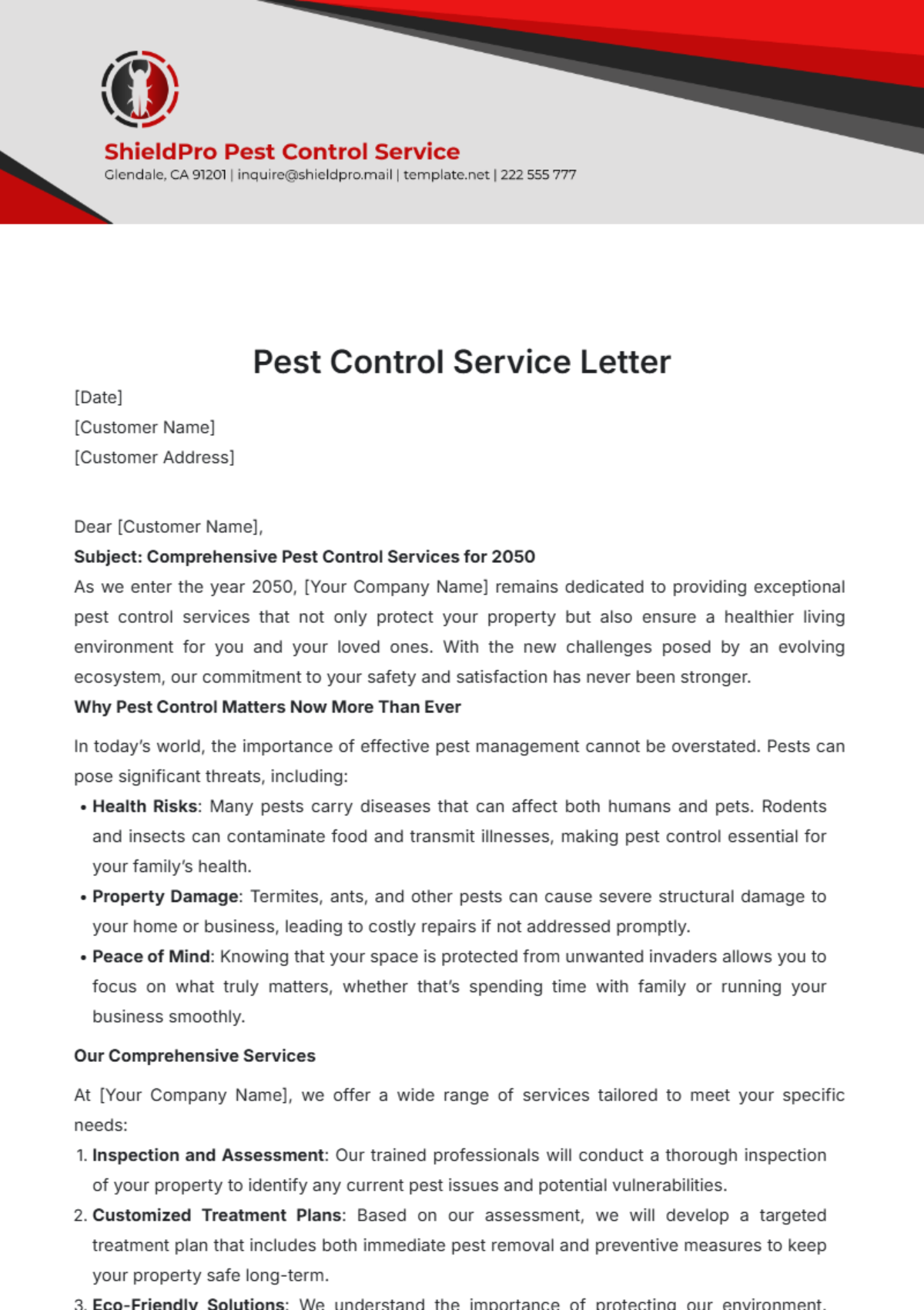 Pest Control Service Letter Template - Edit Online & Download