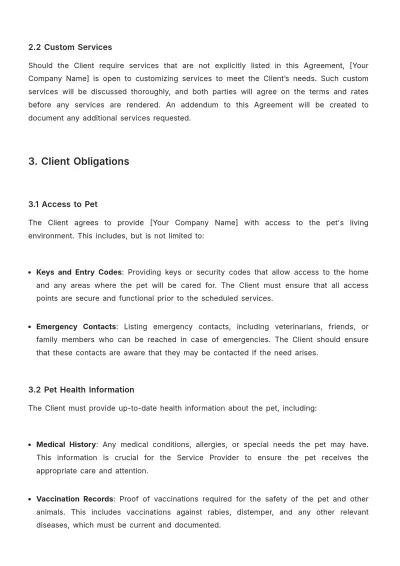 Free Pet Care Service Agreement Template to Edit Online