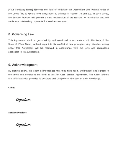 Free Pet Care Service Agreement Template to Edit Online