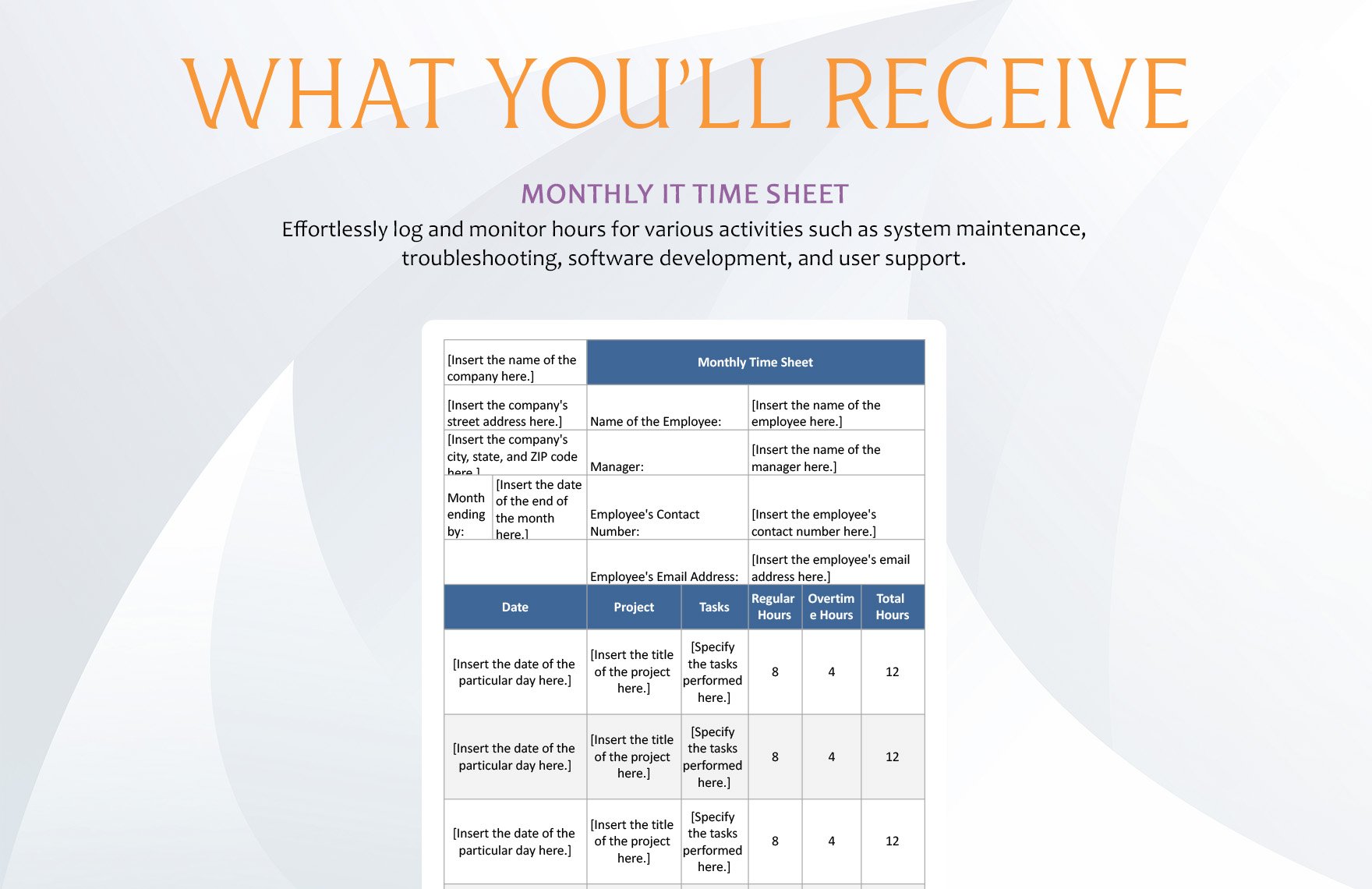Monthly IT Time Sheet Template