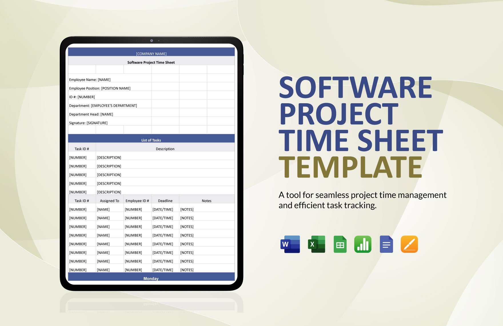 Software Project Time Sheet Template in Word, Google Docs, Excel, Google Sheets, Apple Pages, Apple Numbers