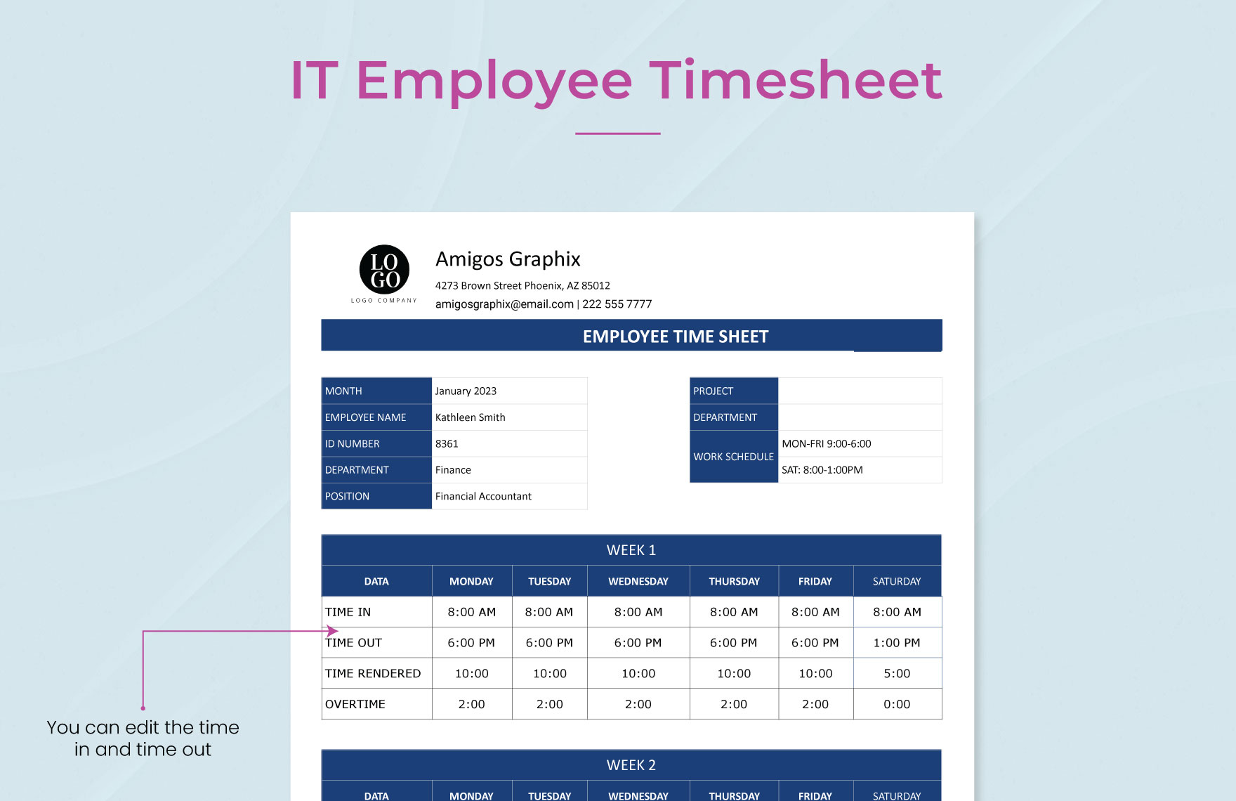 IT Employee Timesheet Template