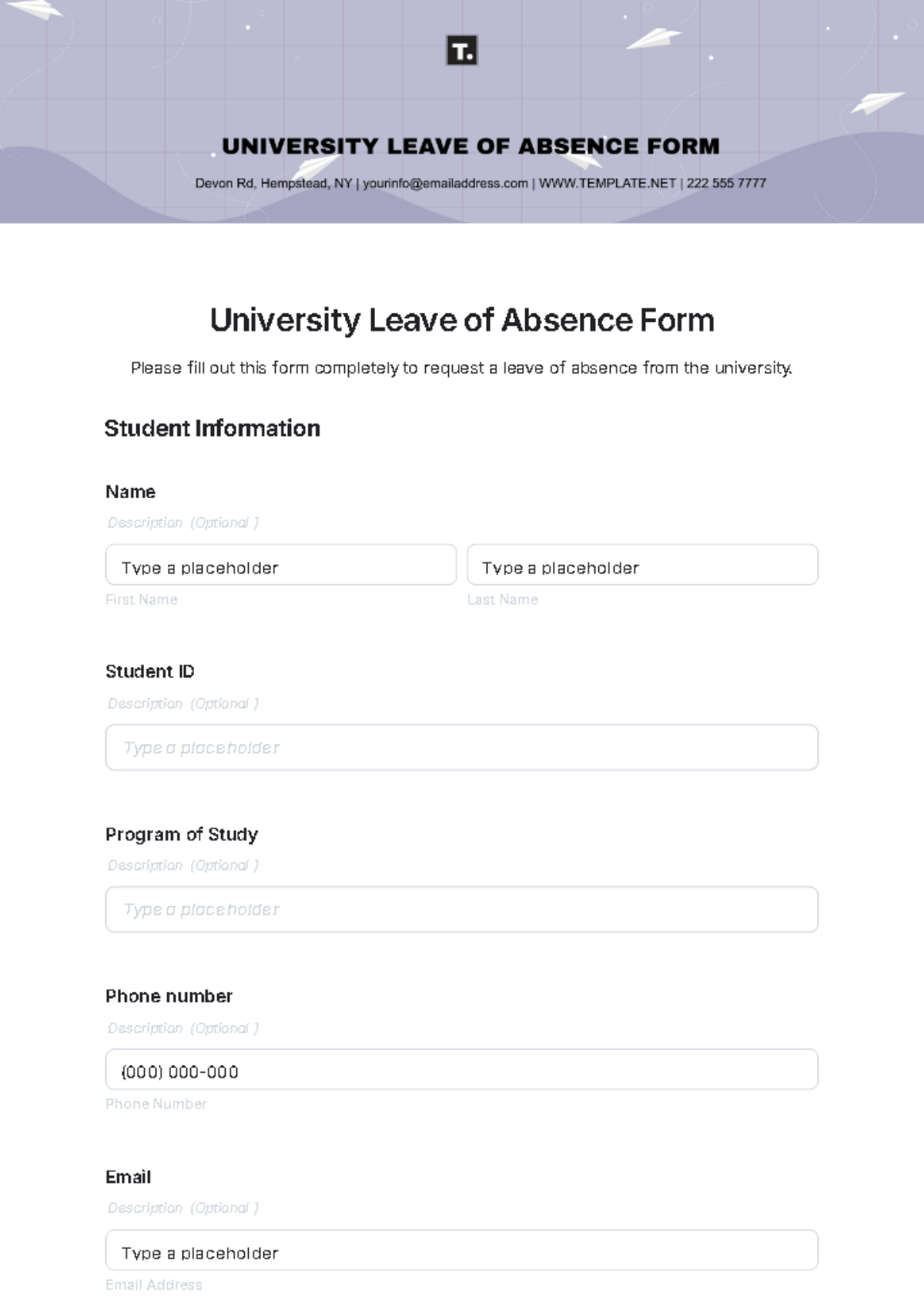 University Leave of Absence Form Template - Edit Online & Download