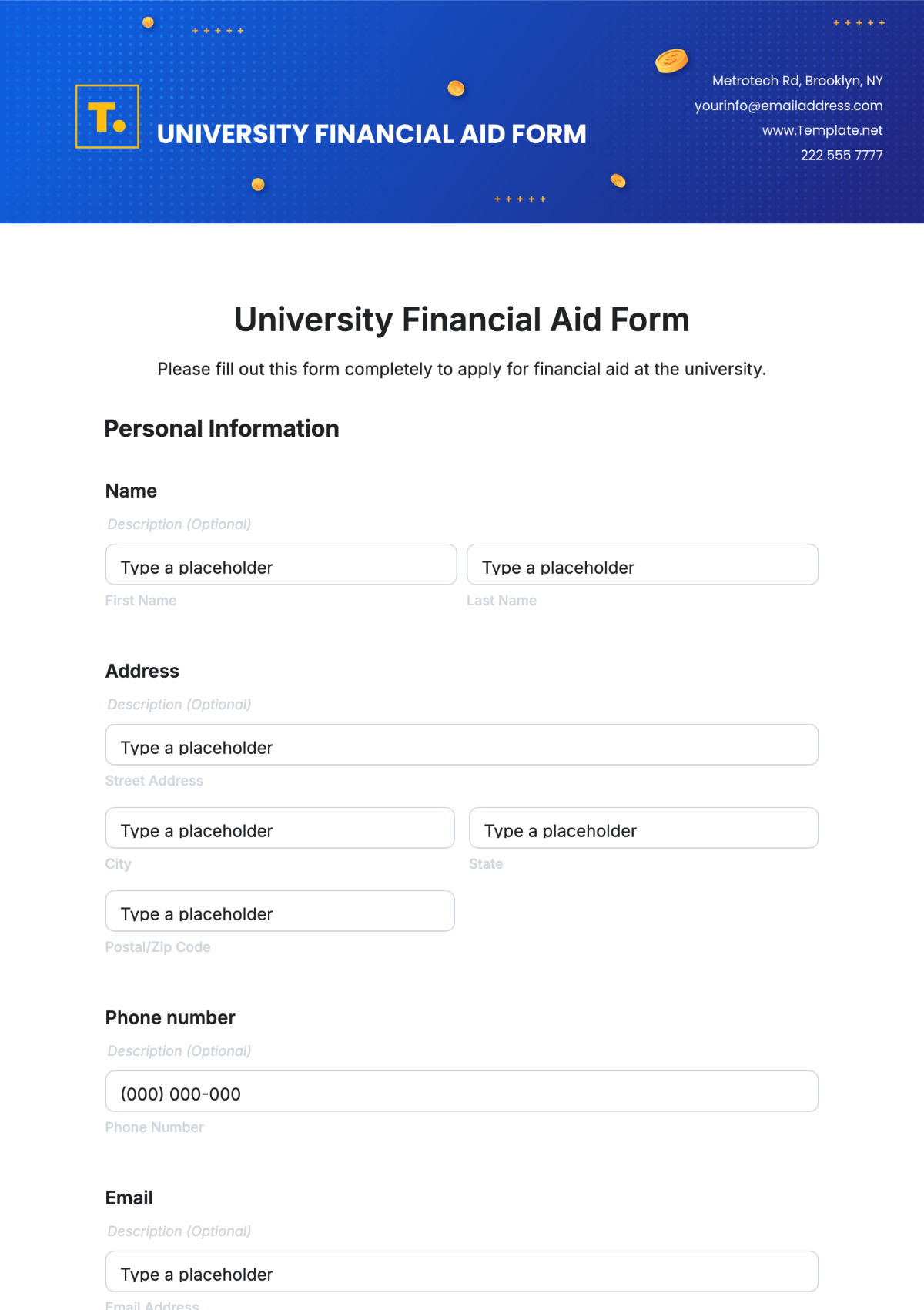 University Financial Aid Form Template - Edit Online & Download