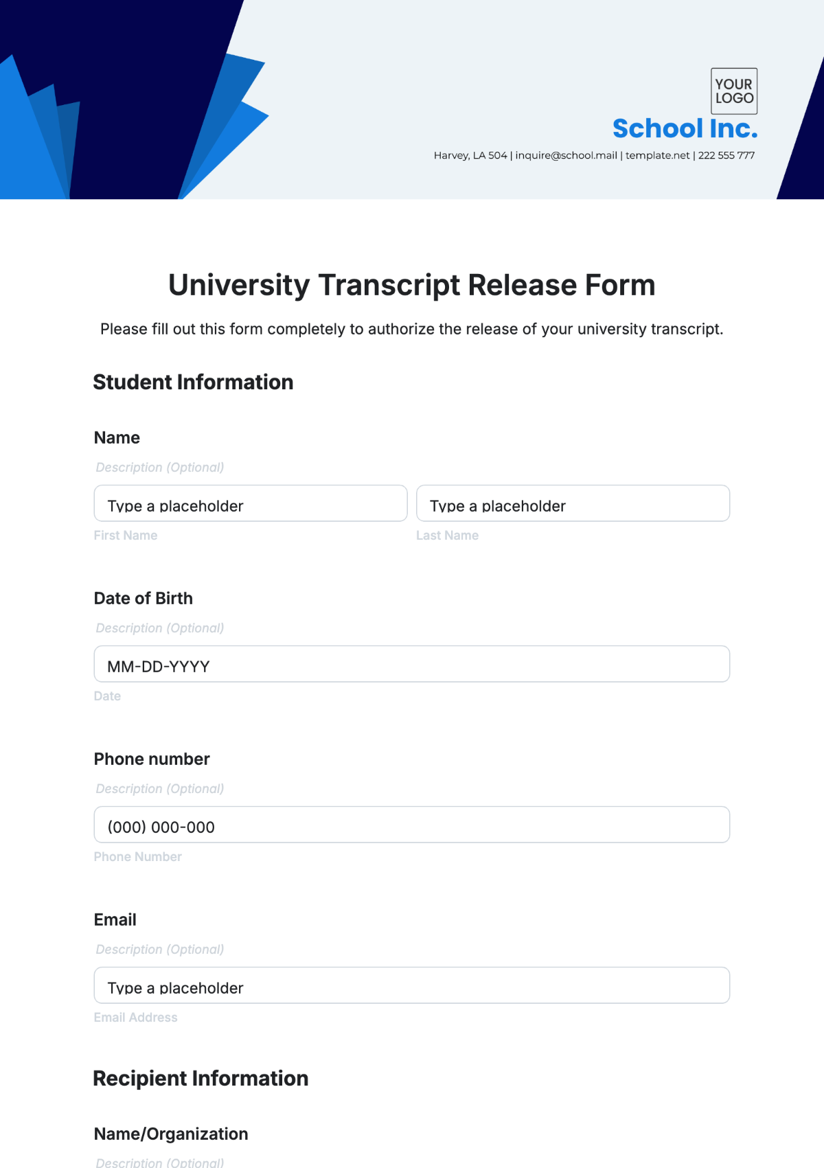 University Transcript Release Form Template - Edit Online & Download